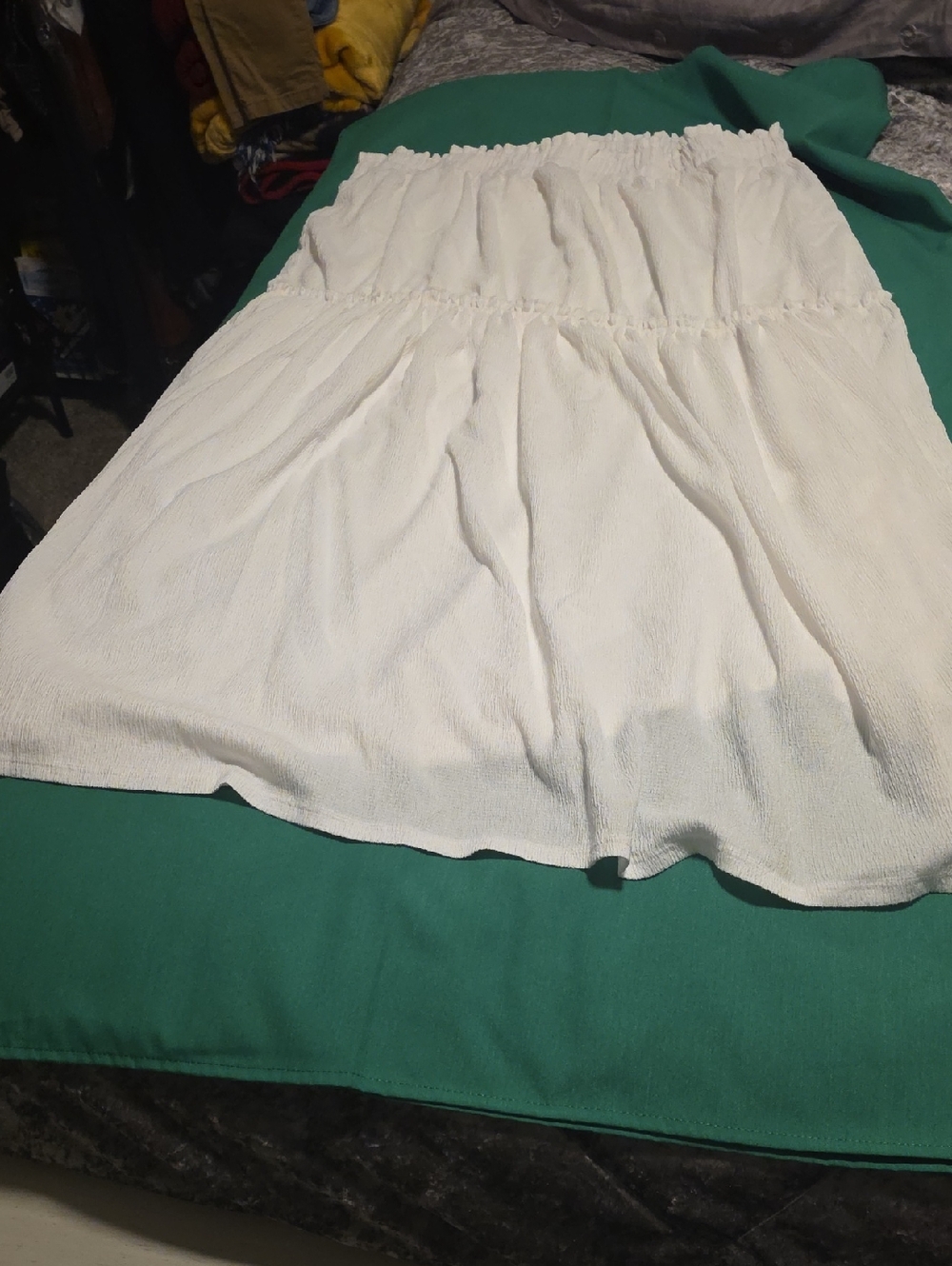 White Textured Elastic Tiered Waist Skirt
